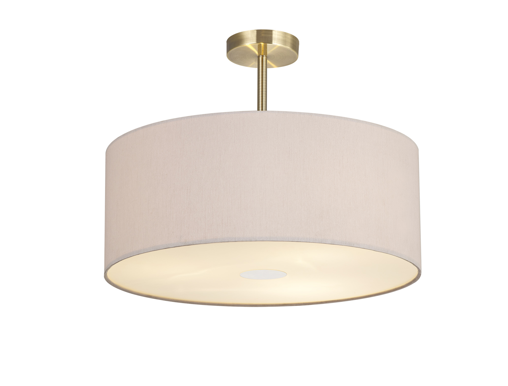 Baymont 50cm Semi Flush 3 Light Antique Brass, Nude Beige/Moonlight, Frosted Diffuser